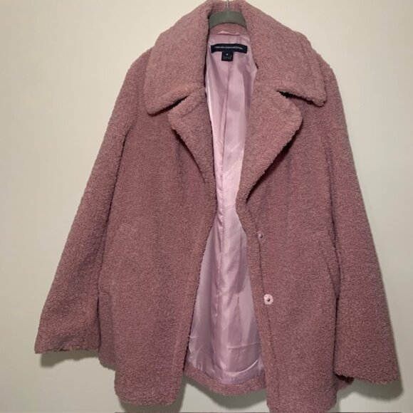 French Connection Women's Teddy Faux Fur Fuzzy Lined Dusty Shaggy Coat - Size M - Picture 1 of 7